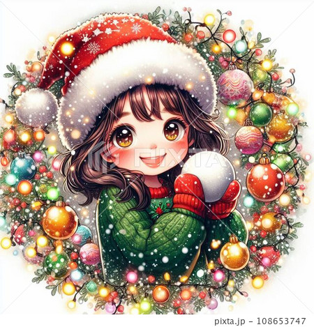 クリスマスリースと可愛いサンタ 少女 108653747