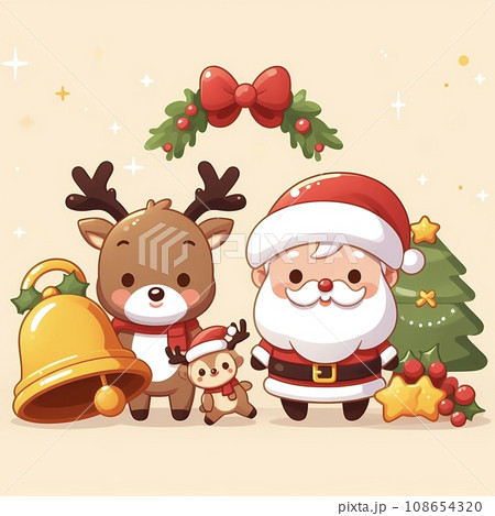 クリスマス サンタクロースと赤鼻のトナカイ クリスマス サンタクロースと赤鼻のトナカイ 108654320