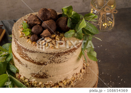 Delicious naked coffee and hazelnuts cake 108654369