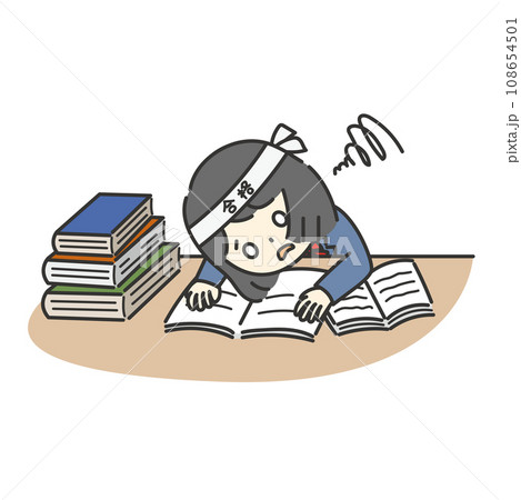 受験に疲れ切ってつっぷしている女学生 108654501