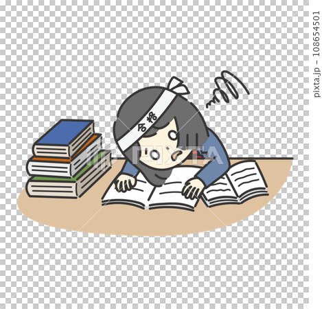 受験に疲れ切ってつっぷしている女学生 108654501