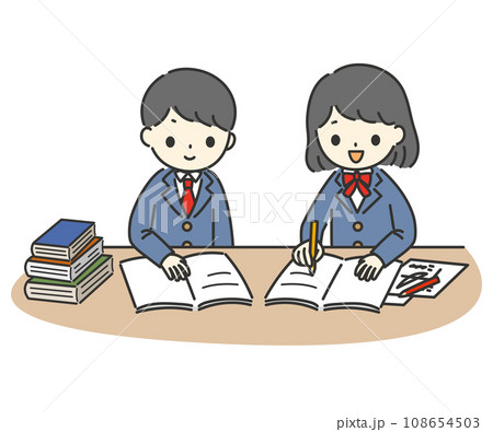 男子学生と女子学生が真面目に勉強しているイラスト 男子学生と女子学生が真面目に勉強しているイラスト 108654503