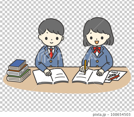 男子学生と女子学生が真面目に勉強しているイラスト 男子学生と女子学生が真面目に勉強しているイラスト 108654503