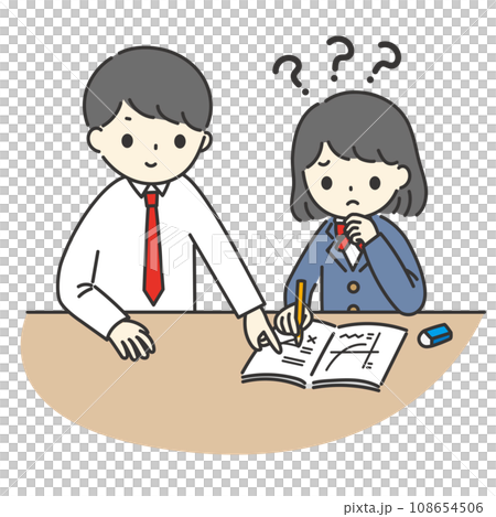 一名女學生正在跟老師一對一學習但聽不懂 108654506