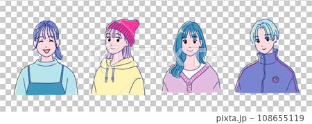 一套 4 位時尚動漫風格微笑女性 108655119