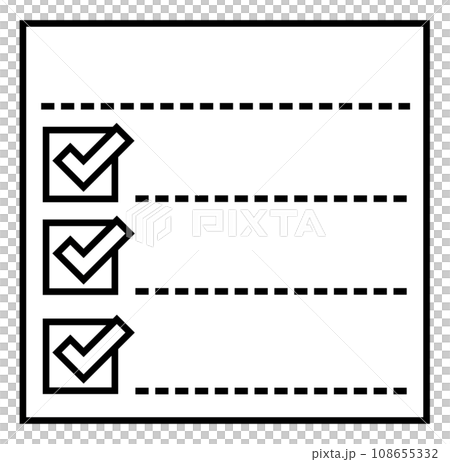 Style illustration of a survey or questionnaire marked with a check mark 108655332