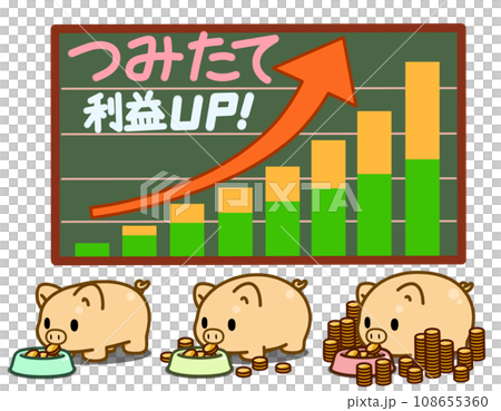 Graph of asset formation through investment trusts and deformed illustration of a pig 108655360