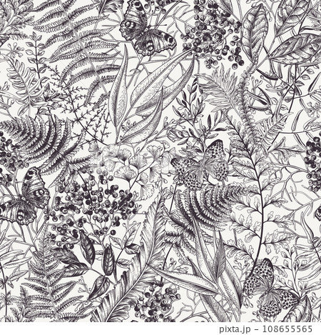 Seamless floral pattern with butterflies Seamless floral pattern with butterflies 108655565