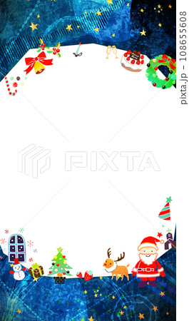 クリスマスのかわいいフレーム 背景素材 紺色バック クリスマスのかわいいフレーム 背景素材 紺色バック 108655608