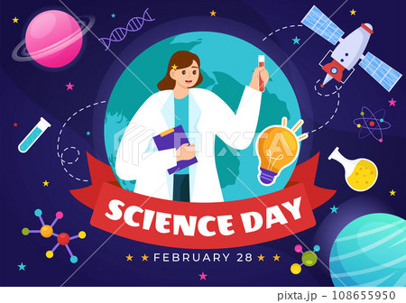 National Science Day Vector Illustration on February 28 Related to Chemical Liquid, Scientific, Medical and Research in Flat Cartoon Background 108655950