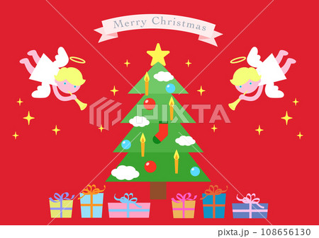 クリスマスツリーと天使のイラストのクリスマスカード クリスマスツリーと天使のイラストのクリスマスカード 108656130