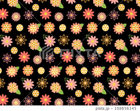 カラフルで可愛い刺繍風の花のシームレスパターン背景イラスト 108656145