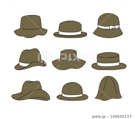 茶色の帽子のイラストセット 108656157