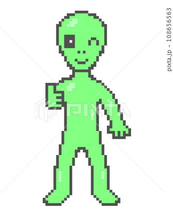 ナイスする宇宙人＿ドット絵(緑) 108656563