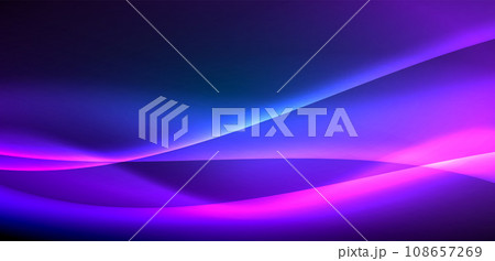 Dynamic waves in ethereal glow of neon lights. Concept merges fluidity of motion with vibrant allure of neon, crafting entrancing backdrop that embodies both vitality and futuristic sophistication Dynamic waves in ethereal glow of neon lights. Concept merges fluidity of motion with vibrant allure of neon, crafting entrancing backdrop that embodies both vitality and futuristic sophistication 108657269