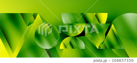 Captivating abstract backdrop composed of interlocking triangles and circles, forming an intriguing dance of shapes and patterns that exude both elegance and modernity 108657350