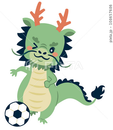 サッカーをする龍のキャラクターイラスト 108657686