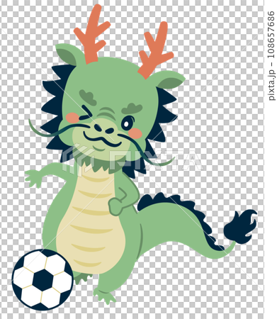 サッカーをする龍のキャラクターイラスト 108657686
