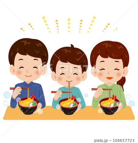 海老天蕎麦を食べる家族 108657723