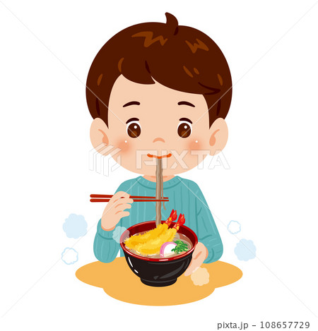 海老天蕎麦を食べる男の子 海老天蕎麦を食べる男の子 108657729
