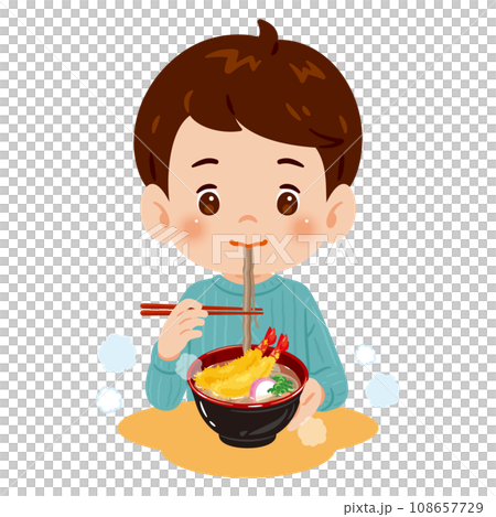 海老天蕎麦を食べる男の子 海老天蕎麦を食べる男の子 108657729
