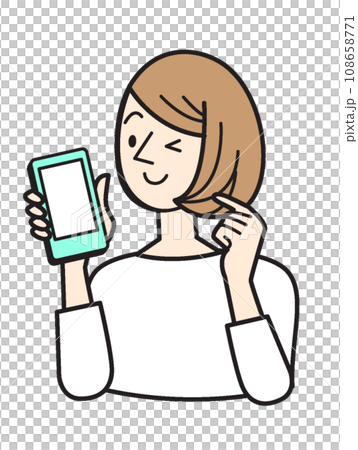 スマホを持って喜ぶ女性　シンプルな人物イラスト 108658771