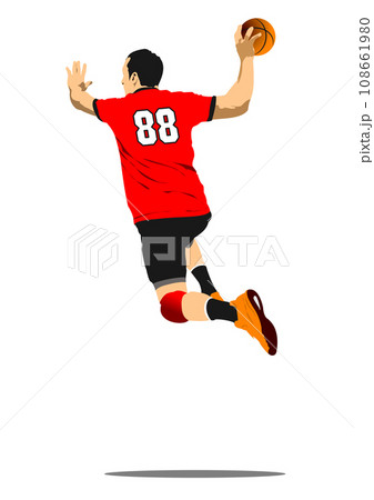 Handball player silhouette. 3d color vector 108661980