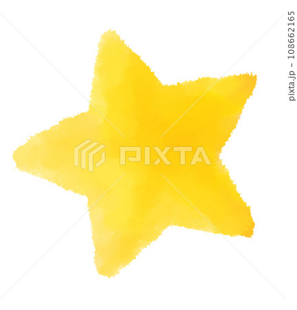 にじみのある柔らかいタッチの黄色い星の手描きイラストのイラスト素材  
