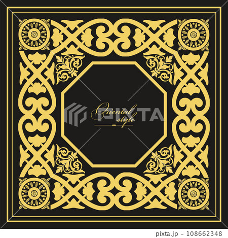 Gold ornament on dark background. Can be used as invitation card. Gold ornament on dark background. Can be used as invitation card. 108662348