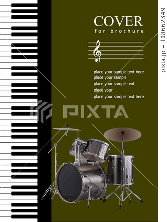 Cover with Musical instruments image. Drum music set. Cover with Musical instruments image. Drum music set. 108662349