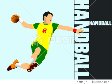 Handball player silhouette poster. 3d color vecto 108662367