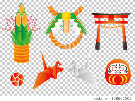 正月のイラストセット 縁起物 正月のイラストセット 縁起物 108662502