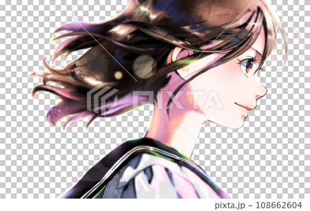 一名面向右側的女學生的個人資料插圖,顏色,無背景,季節性版本 一名面向右側的女學生的個人資料插圖,顏色,無背景,季節性版本 108662604