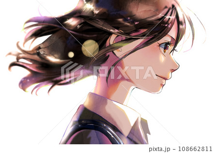 横顔の社会人女性イラスト右向き、背景なし、逆光、人物単体 横顔の社会人女性イラスト右向き、背景なし、逆光、人物単体 108662811