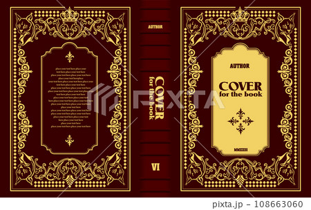 Ornate leather book cover and Old retro ornament frames. Royal Golden style design. Vintage Border to be printed on the covers of books. Vector illustration Ornate leather book cover and Old retro ornament frames. Royal Golden style design. Vintage Border to be printed on the covers of books. Vector illustration 108663060