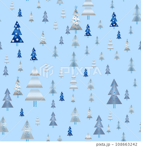Winter forest scandinavian hand drawn seamless pattern. New Year, Christmas, holidays silver texture with Christmas 108663242