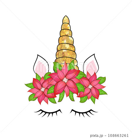 Cute unicorn head with flower crown. Cute unicorn head with flower crown. 108663261