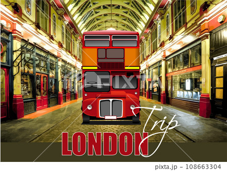 London double Decker red bus on city background . Vector 3d illustration London double Decker red bus on city background . Vector 3d illustration 108663304