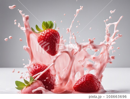 strawberry with milk splash 108663696