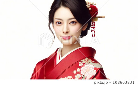 赤い振袖を着た女性 108663831