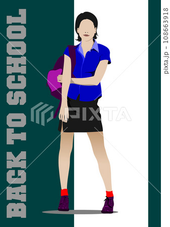 School girl is going to school. Back to school. Vector 3d illustration School girl is going to school. Back to school. Vector 3d illustration 108663918