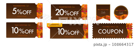Thanksgivingセールに使える茶色と紅葉のクーポンベクターアイコンデザインセット1 108664317