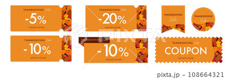 Thanksgivingセールに使えるオレンジの紅葉のクーポンベクターアイコンデザインセット2 108664321