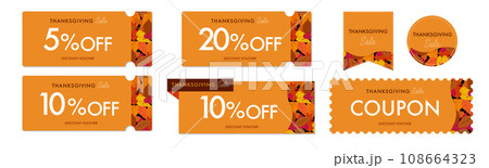 Thanksgivingセールに使えるオレンジの紅葉のクーポンベクターアイコンデザインセット1 108664323