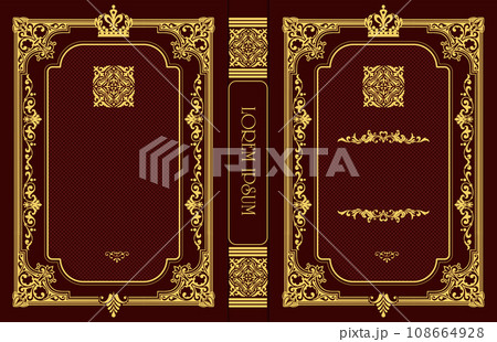 Ornate leather book cover and Old retro ornament frames. Royal Golden style design. Vintage Border to be printed on the covers of books. Vector illustration Ornate leather book cover and Old retro ornament frames. Royal Golden style design. Vintage Border to be printed on the covers of books. Vector illustration 108664928
