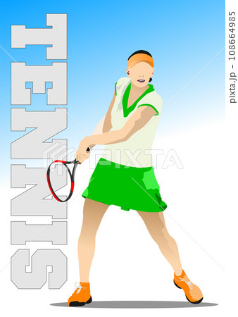 Woman Tennis player poster. Colored Vector 3d illustration for designers 108664985