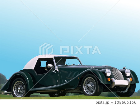 Old car on the country road. Vector 3d illustration 108665156