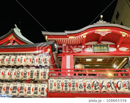 酉の市起源発祥の鷲神社_酉の市_一の酉の午前零時に始まった未明の夜空に映える鷲神社 108665356