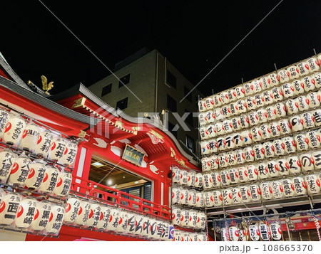 酉の市起源発祥の鷲神社_酉の市_一の酉の午前零時に始まった未明の夜空に映える鷲神社 108665370