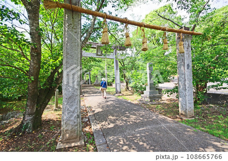 福岡県田川市にある須佐神社鳥居と参道を歩く人物 福岡県田川市にある須佐神社鳥居と参道を歩く人物 108665766